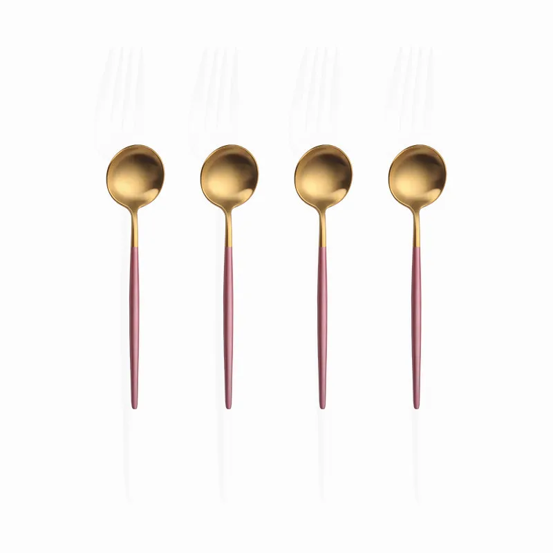Розовое золото столовые приборы Нержавеющая сталь ложки посуда набор вилки ножи
