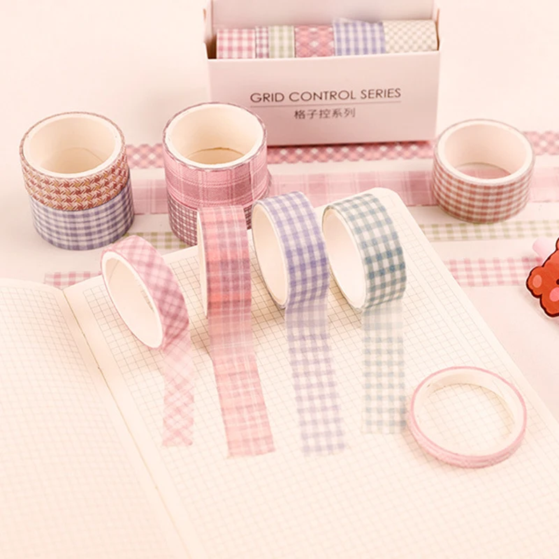 

6 Rolls Basic Lattice Series Washi Tape DIY Handbook Small Fresh Cute Decoration Sticker Rural Style Masking Tape 5/10/15/20mm