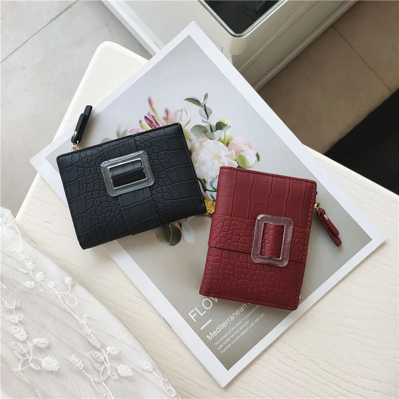 

Folding Wallet Women's Short Crocodile Pattern Wallet Simple Ultra-Thin Zipper Coin Purse