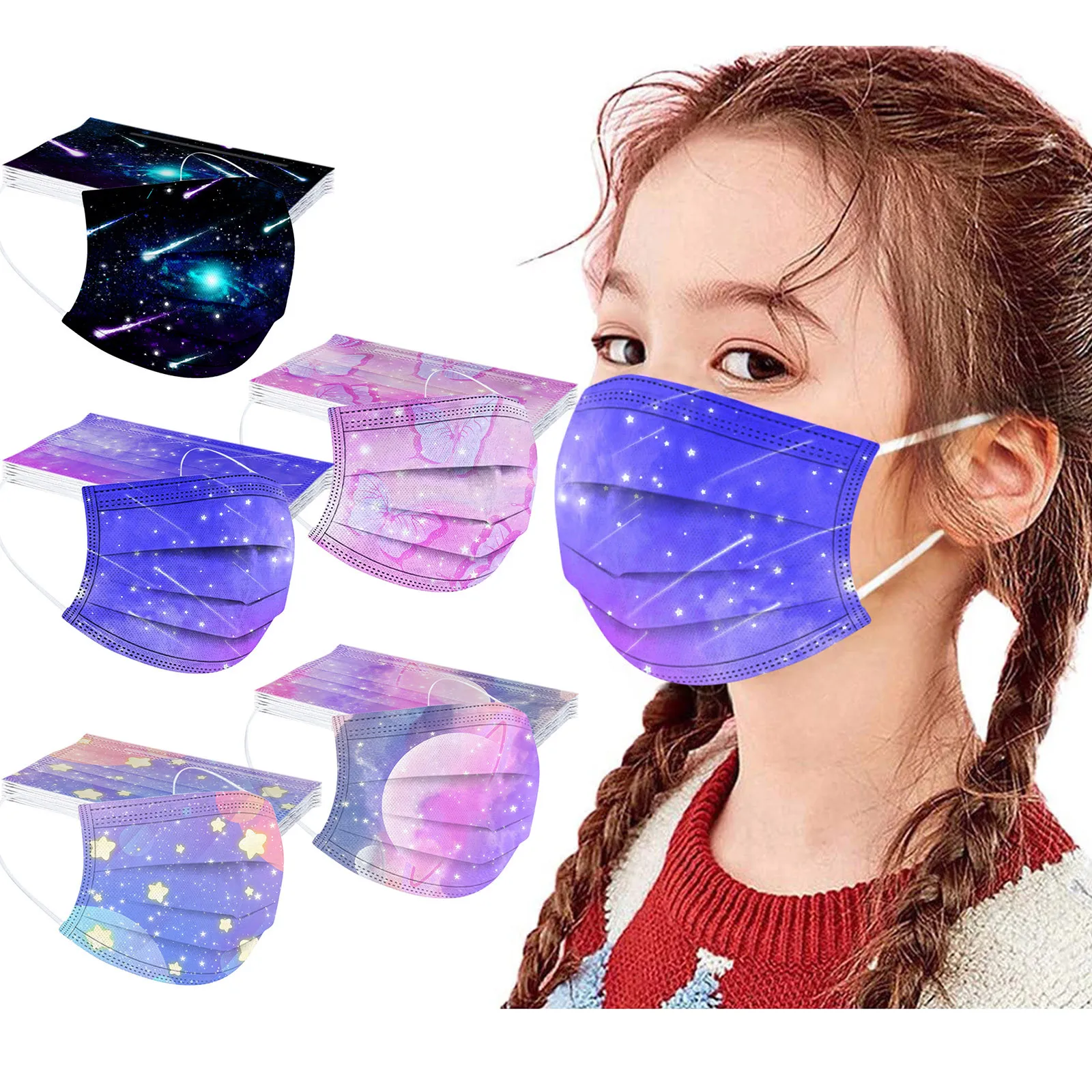

50pc Starlight Mask Non-woven Face Masks Washable And Reusable Child Kids Mask Disposable Face Mask Industrial 3ply Ear Loop #Q