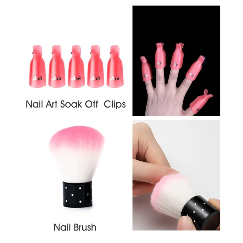 

1 Set Nail Sticker Brush File Cuticle Softer Pen Soak off Clips Manicure Tool