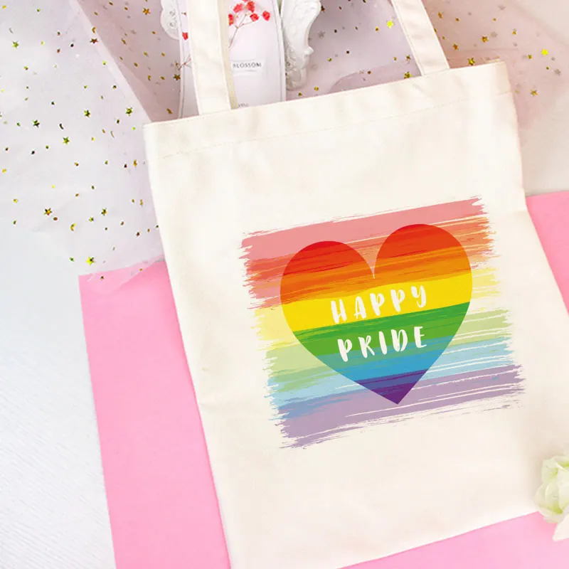 

Happy Pride Rainbow Letter Print Crossbody Abstract Cartoon Shoulder Canvas Bags Ins Fashion Handbag Summer New Women Bag Purse