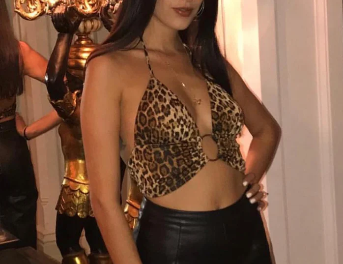 С леопардовым принтом сексуальный топ Холтер Для женщин майки с открытой спиной