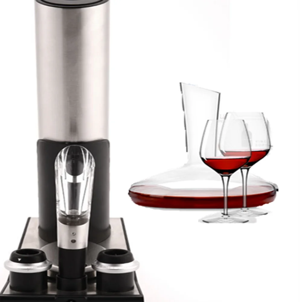

Wine Opener Gift Set Stainless Steel Electric Wine Opener Aerator Vacuum Wine Preserver With Bottle Stoppers Cutter A