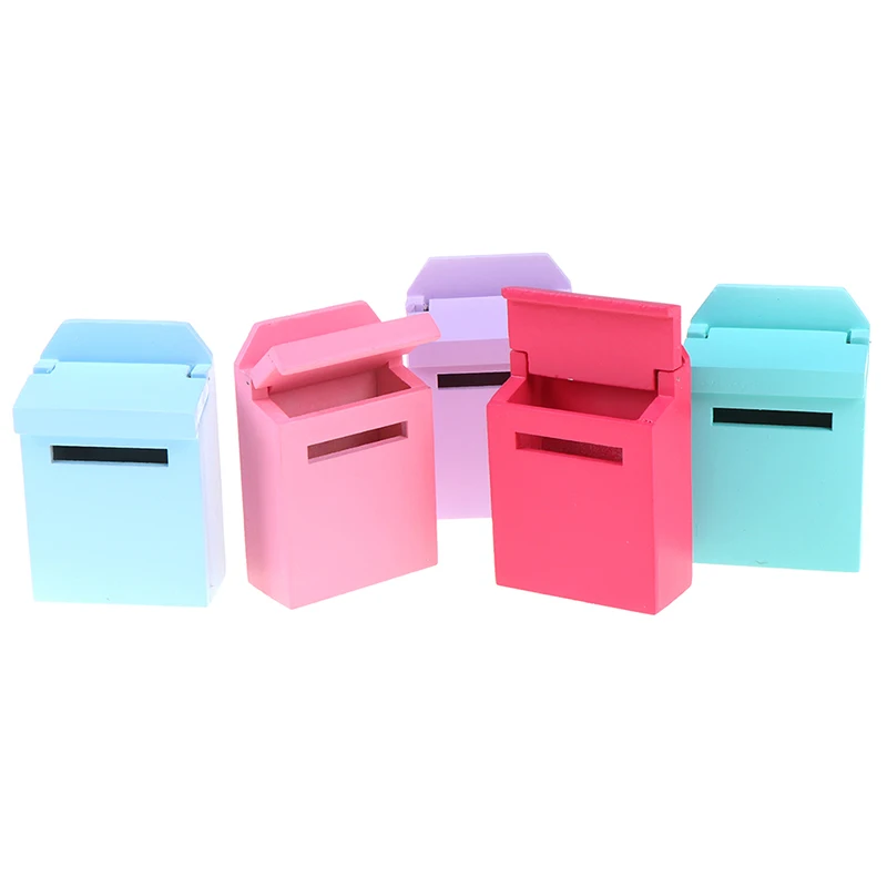 

1Pc 1/12 Scale Wooden Mailbox With Decal Doll House Miniature for Fairy Garden Door Decor Kids Furniture Toys 6 Colors