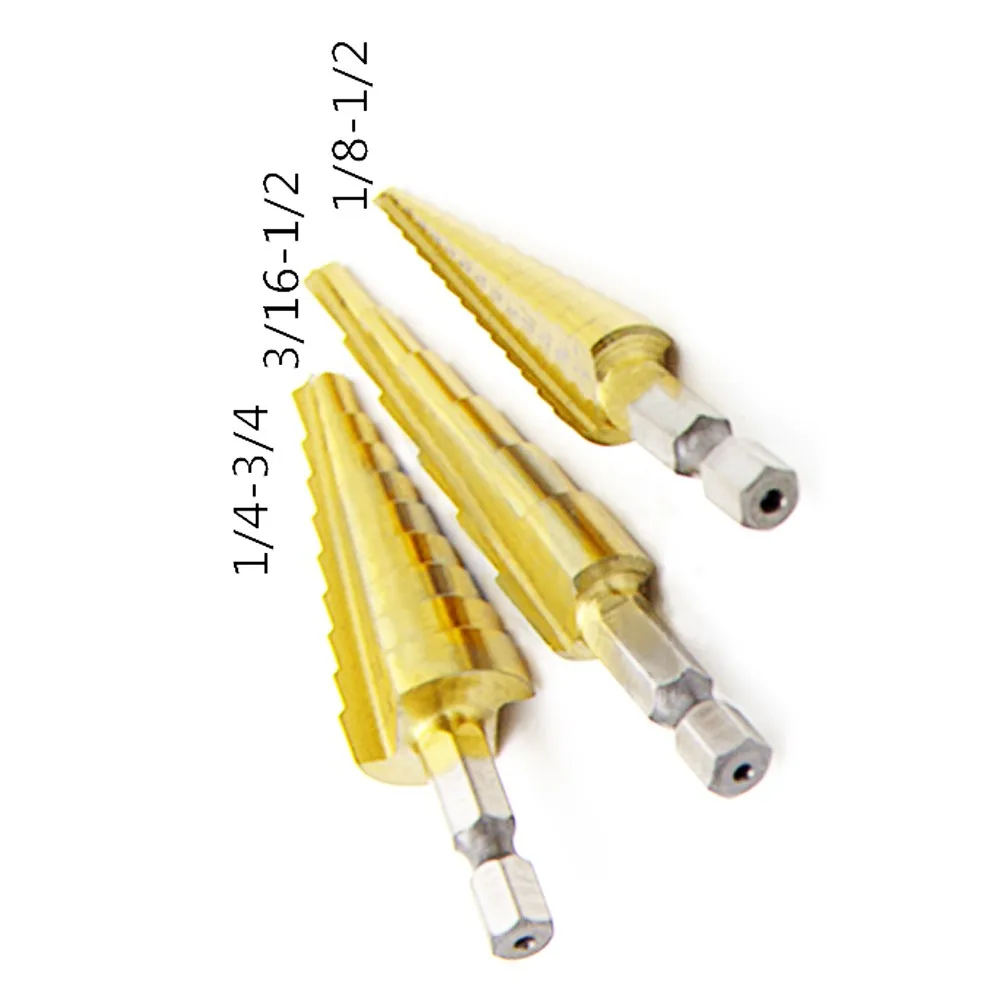 3 шт HSS метрические ступенчатые сверла Набор отверстий резак инструмент 3/16-1/2 1/4-3/4