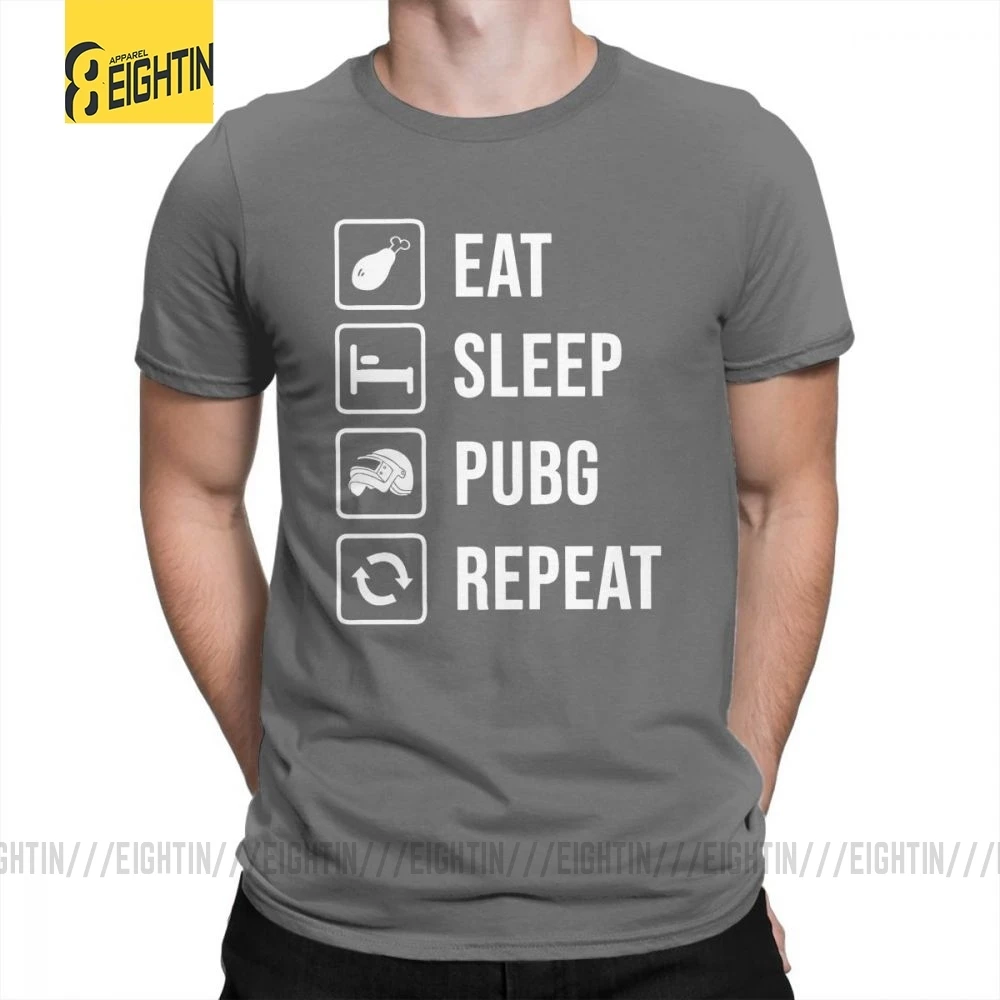 Темно-серый Футболка с надписью «Eat Sleep PUBG Repeat», победитель, Куриный Ужин, короткий рукав, высокое качество, хлопок, футболка, одежда, мужские топы размера плюс - Цвет: Темно-серый