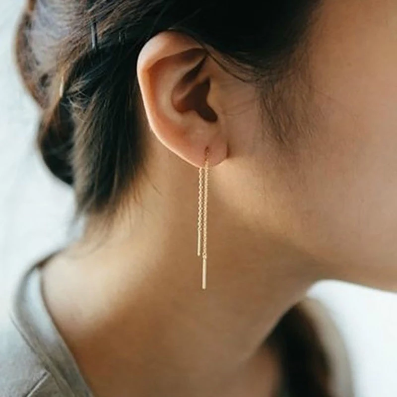 

Line Ear Threader Earrings Thread Dangle Chain Pull-through Wire Earrings Gold Or Rose Gold For Woman Personality Gifts Jewelry