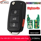 KEYECU 3 + 14 кнопочный безключевой дистанционный ключ 315 МГц ID48 для Volkswagen 2011-2017 (модели с Prox) PN: NBG010206T 5K0 837 202 AK