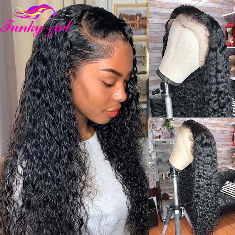 FG Transparent 13X6X1 T Part Natural Kinky Curly Long 10~26 Inch Remy Human Wigs 150% Density Brazilian Hair For Black Women | Шиньоны и