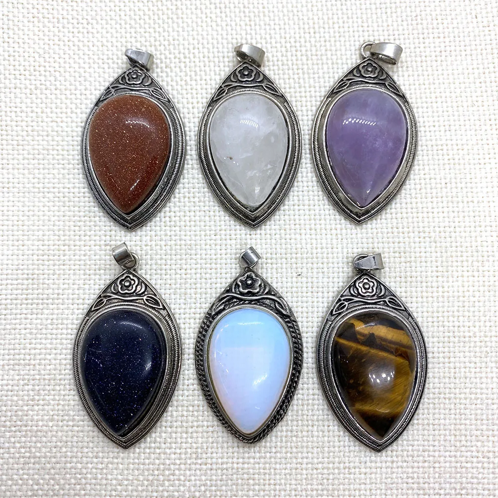 

Natural Stone Pendant Golden Sand Stone Tiger Eye Stone Blue Sand Stone Amethyst Necklace Pendant Handmade DIY Jewelry Creation