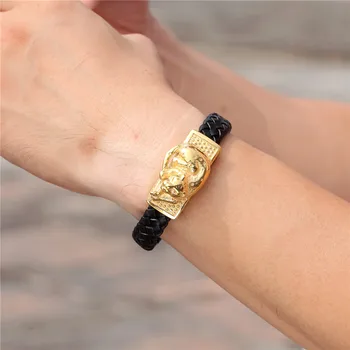 Punk Design 18k Plated Fish Bones Genuine Leather Bracelet 6