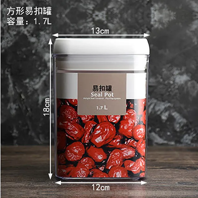 Square1.7L Контейнер для хранения пищевых продуктов, пластиковый ящик для хранения на кухне, многозерновой контейнер для хранения, прозрачные Герметичные банки, легко застегиваются, мультиемкость - Цвет: Square1.7L
