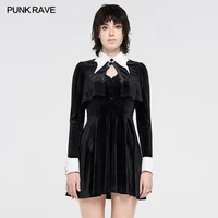 punk rave womens gothic dark bat white collar fake two piece little black dress small shawl design velvet a line daily dresses