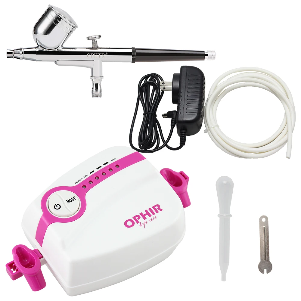 OPHIR 0.3mm Dual Action Airbrush Kit with 5-Speed Adjustable Air Compressor for Cake Decorating Airbrushing Hobby _AC094W+AC004