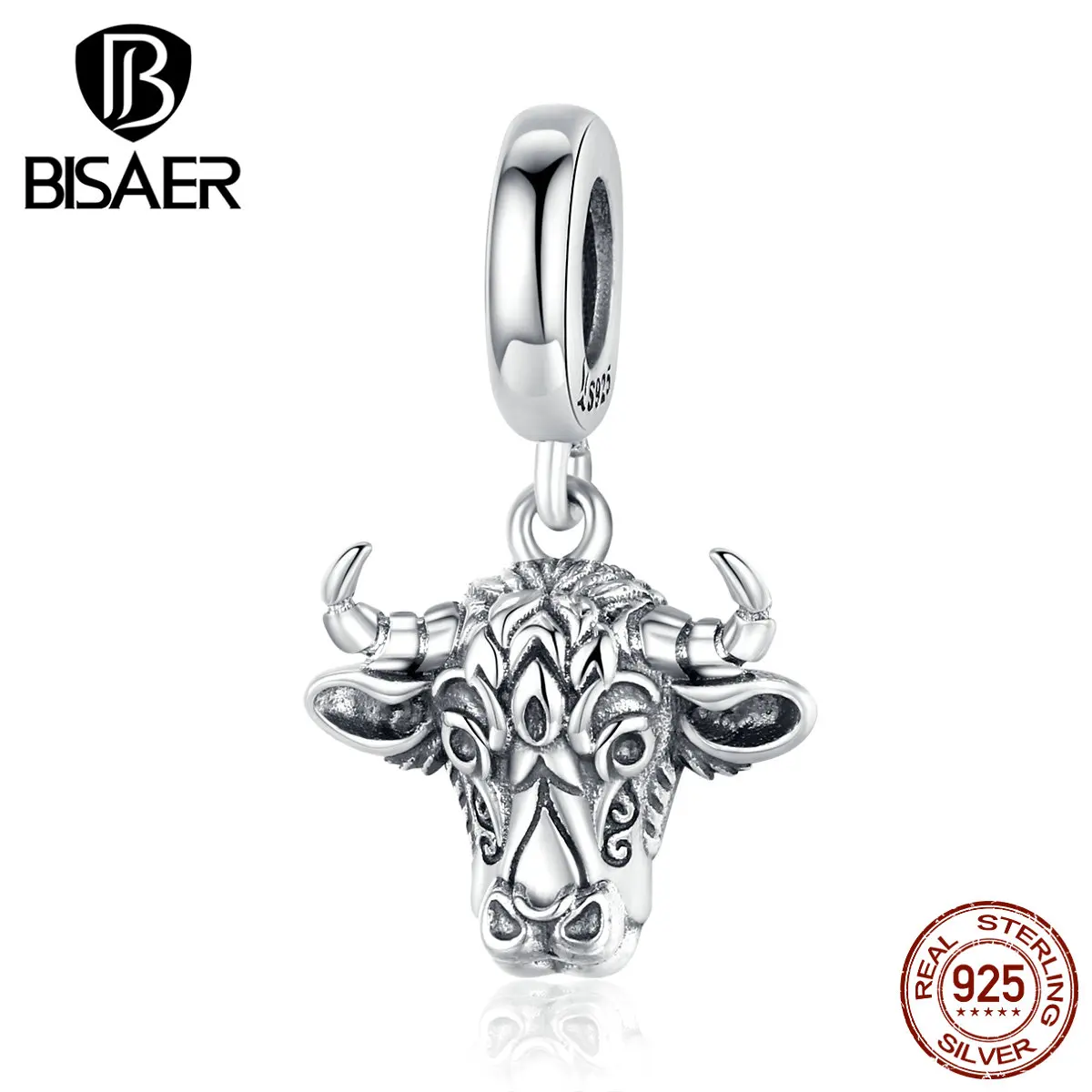BISAER 925 пробы серебряные таурены бусины счастливый Хранитель Таурен серебряные амулеты подходят для женщин браслеты серебро 925 ювелирные изделия ECC1316