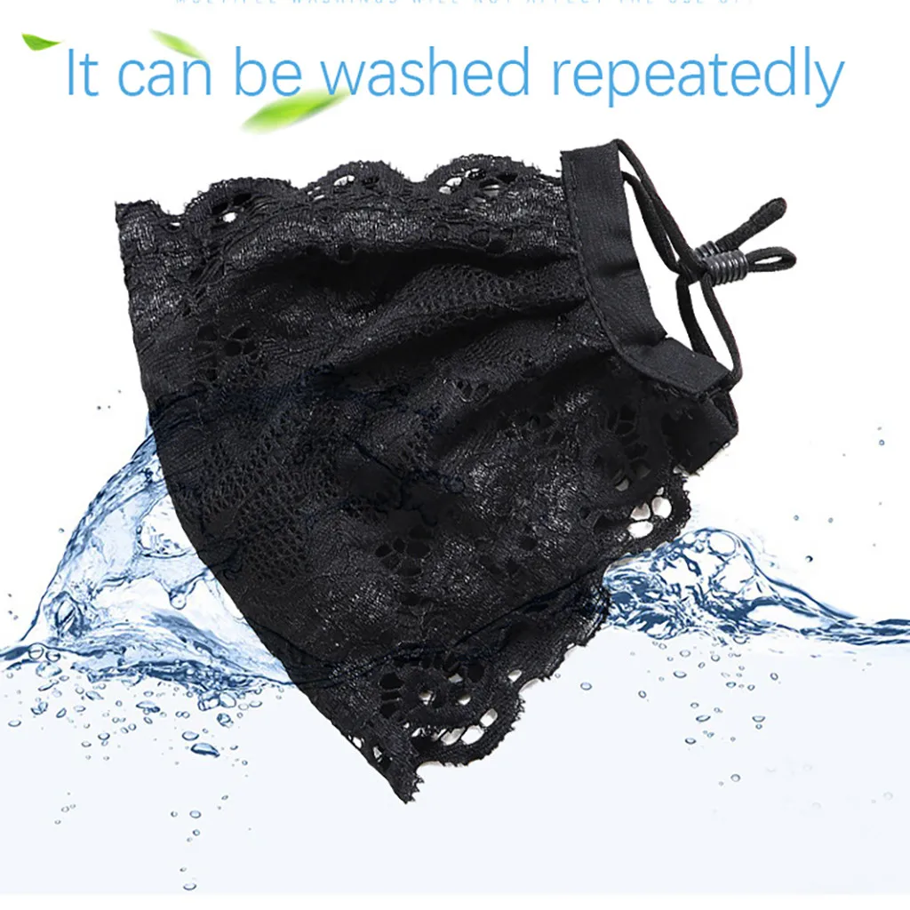 Ladies Black Flower Embroidery Lace Adjustable Mesh Thin Breathable Mask Reusable Washable beauty party mask | Дом и сад