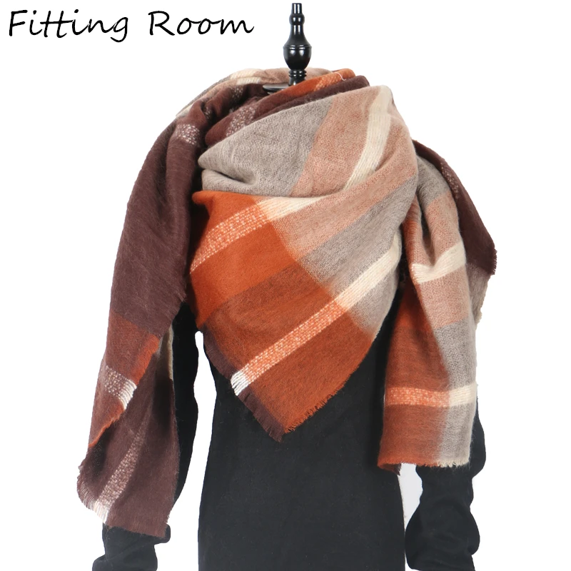 Зимний шарф 2019 вязаный мужской женский клетчатый теплый кашемировый шаль Шея