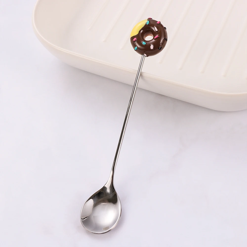 Мини пончик милая нержавеющая сталь Пончик десертная ложка вилка кофе мороженое