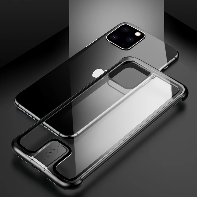 Для iPhone11 противоударный двухтактный металлический каркас задняя крышка из закаленного стекла чехол для iPhone 11pro Max чехол
