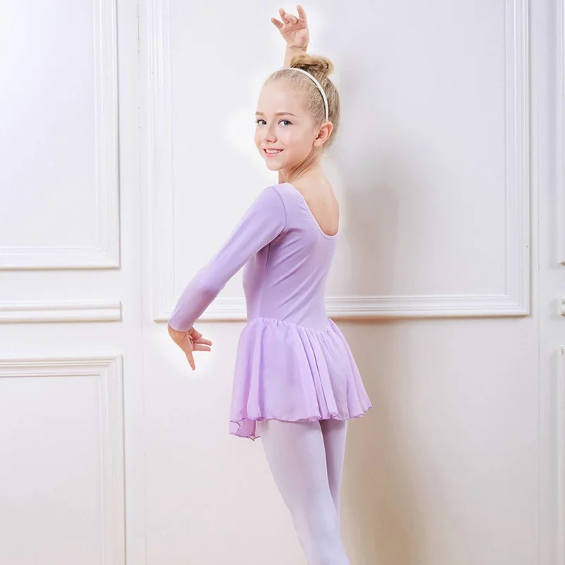 Ballet Dress Cotton Nude Lining Long Sleeve Chiffon Dresses Classical Dance Wear for Kids Performance Costumes | Детская одежда и