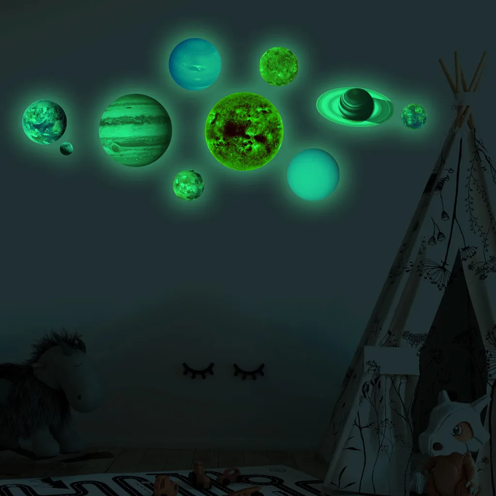 

3D Planet Solar System Fluorescent Wall Stick The Universe Planet Galaxy Children Room Bedroom Luminous Wall Stickers tool
