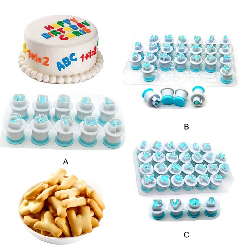 

62PCS Alphabet Number Biscuit Mold Lowercase Uppercase Letter Cookie Stamp Embosser Cookie Cutter Fondant Cake Decorating Tools