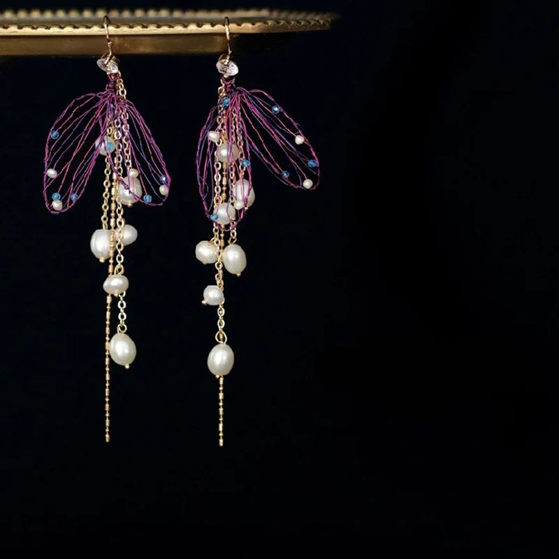 Женские серьги с натуральным жемчугом DAIMI ручной работы крыльями