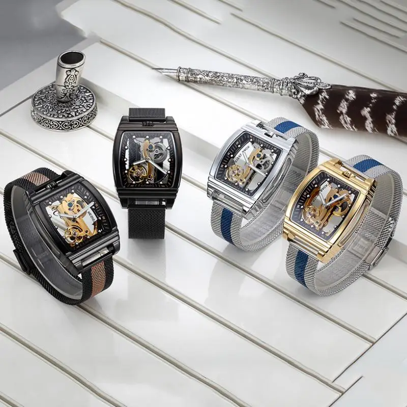 

Transparent Automatic Mechanical Watches Fashion Male Steampunk Skeleton Luxury Dial Turbillon Self-Wind Mens Watches MW003