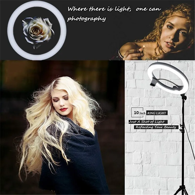 10&quot LED Selfie Ring Light 5500K Studio Photography Photo Fill Lighting Ringlight with Tripod for Yutube VK INS Video Vlog