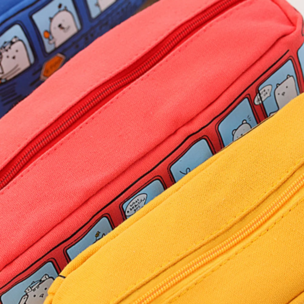 

Student Zipper Closure Portable School Canvas Animal Bus Gift Pencil Storage Cute Large Capacity Stationery Pen Bag