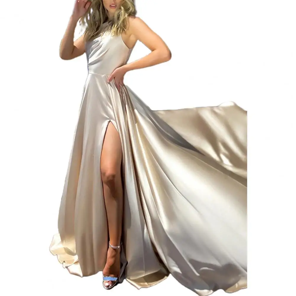 

Fashion 2021 New Autumn Women Dress Elegant High Slit Sleeveless Backless Sexy Long Lady Dress Female Wedding