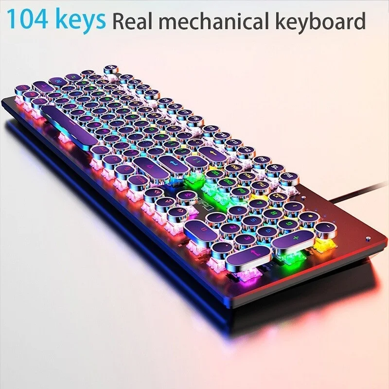 Механическая игровая клавиатура с RGB-подсветкой, проводная клавиатура с круглыми клавишами, черные, коричневые, синие переключатели для игр...