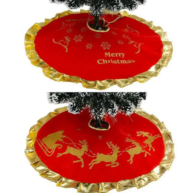 

New Year Christmas Tree Skirt Diameter 90cm Decoration Ruffle Edge Christmas Tree Foot Cover Carpet Merry Christmas Supplies