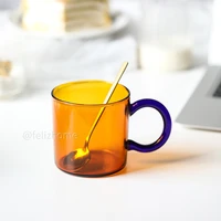 mug hanging ear coffee cup office household water drinkware contrast color heat resistant glass fashion round
