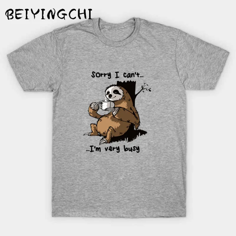 Смешной Ботан ленивый Ленивец кофейный Сон Футболка мужская сумасшедшая