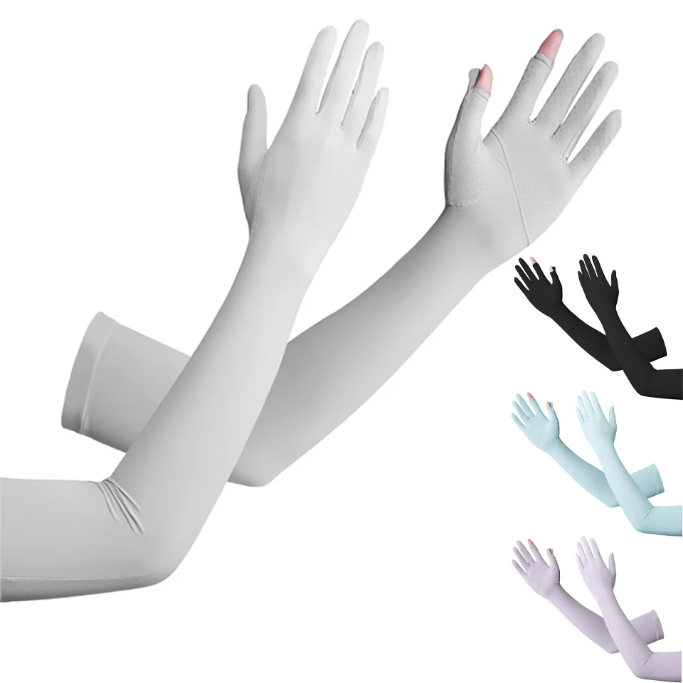 

Outdoor Riding Equipment Sunscreen Breathable Sleeves Lightweight Fingerstyle Non-Slip Ice Silk Fishing Sports Gloves