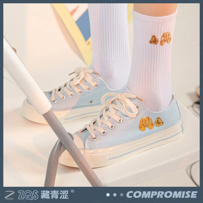 

Navy Green X White Deer alliance OEM printing design live broadcast with goods low-top canvas shoes women's shoes