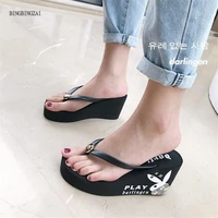 2021 new ladies slippers brand female sandals super sexy flip flops color matching high quality 7 cm wedge heel 3 7 8 bbzai