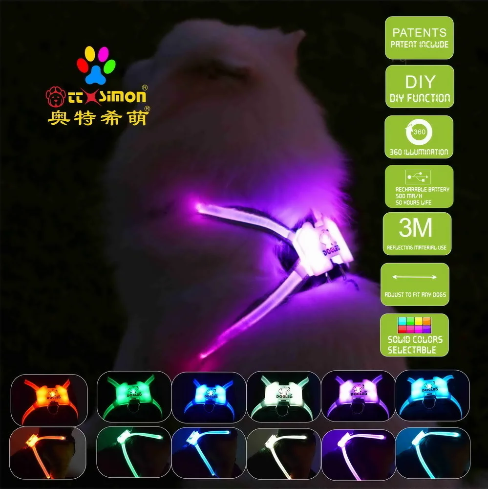 

dog safety CC Simon collar led dog harness Puppy Lead Pets Vest
