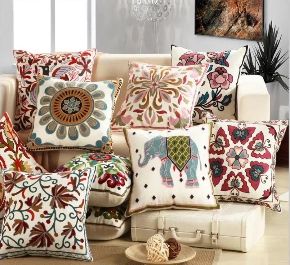 

Cotton Canvas Embroidery Flower Pillow Cushion / Decorative Pillow sofa Home Decor Throw Pillow pillowcase