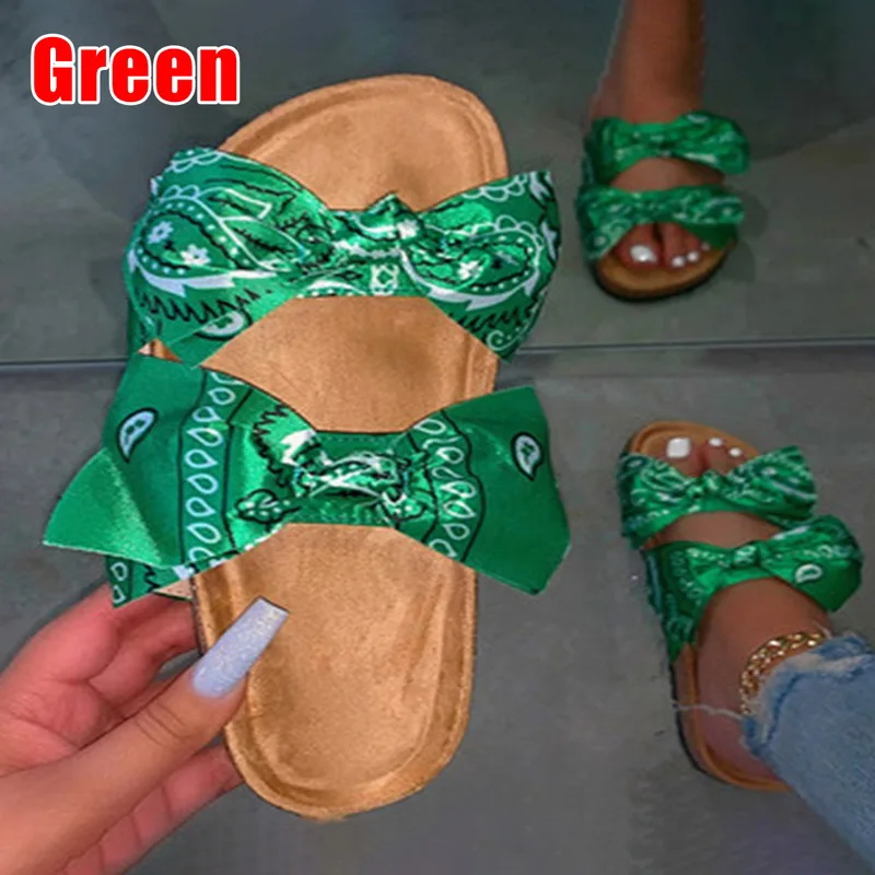Сандалии женские с бантом пляжные тапочки на плоской подошве открытым носком