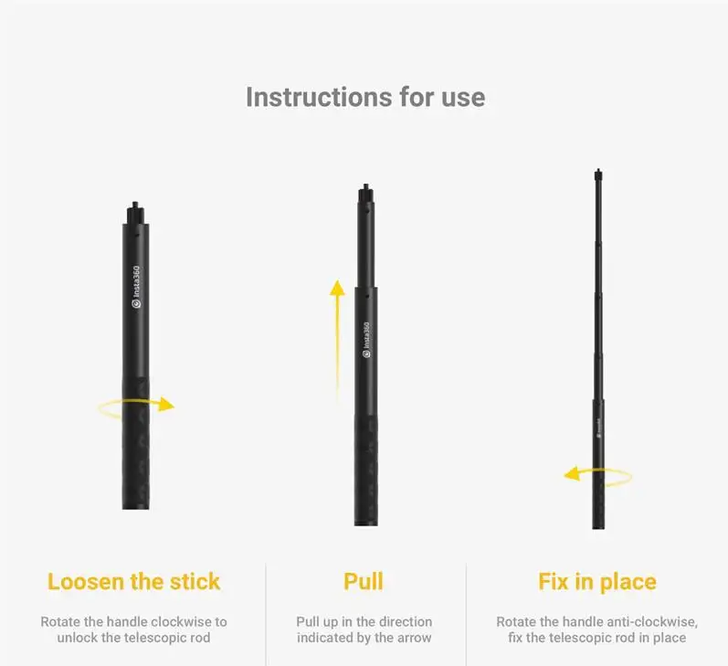 

RCtown One ONE X Selfie Stick 1/4 Screw Port Handheld Monopod for Yfashion VR Camera Invisible 28-120cm