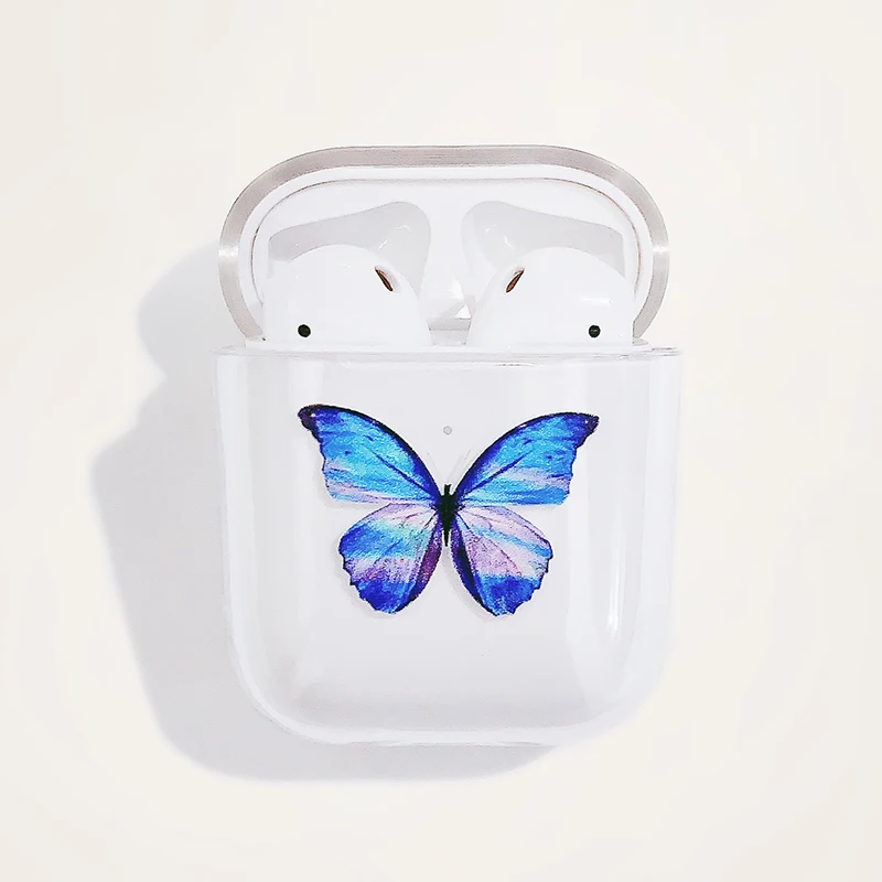 

Painted blue butterfly wireless bluetooth headset protective case for airpods2 transparent hard shell