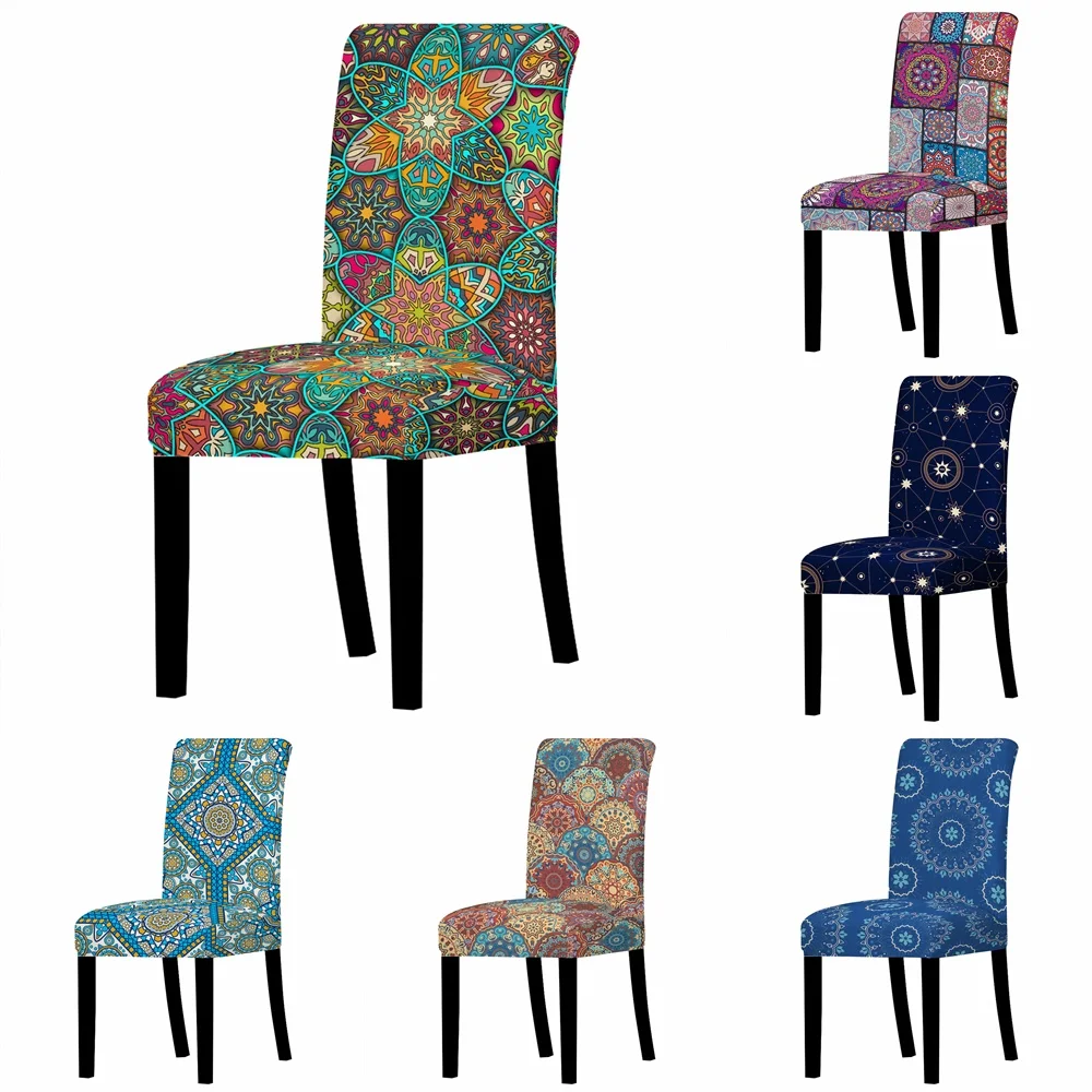 

Mandala Elastic Chair Cover Dining Room Bohemia Stretch Chair Seat Case Anti-Dirty Party Colorful Ethnic Style Chair Slipcovers