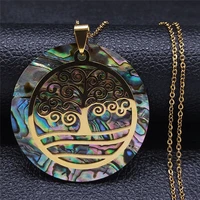 stainless%c2%a0steel abalone shell paper necklace gold color tree of life chain necklaces round boho jewelry%c2%a0collar conchas nxs04