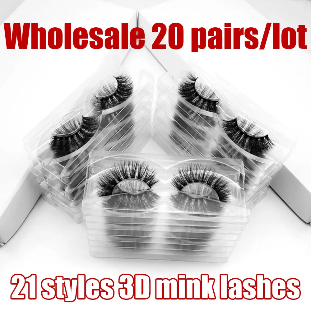 Wholesale lashes 20 Pairs 3D Mink Lashes Bulk Natural False Eyelashes Hand Made Makeup Eye Lashes 3D Mink Eyelashes makeup tools