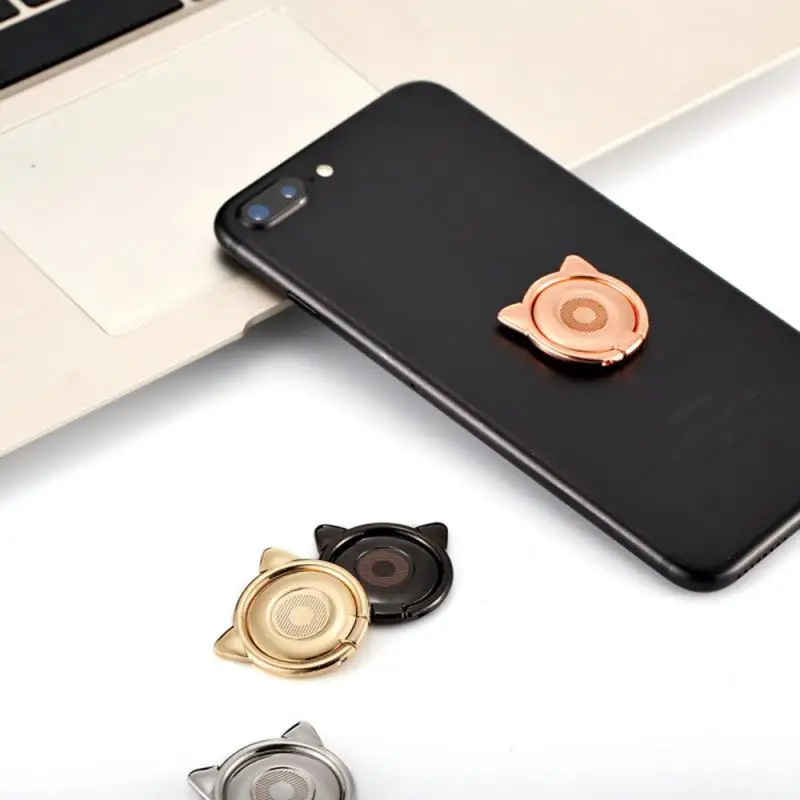 Милое кольцо-держатель с кошачьими ушками из сплава для IPhone X 8 samsung Xiaomi 360 Вращающаяся подставка для мобильного телефона, магнитный автомобильный держатель