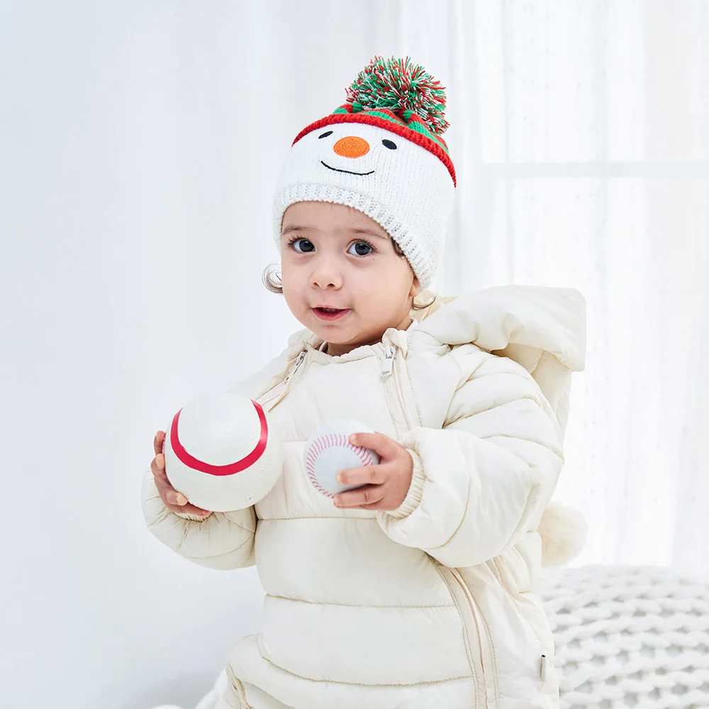 Рождественские шапочки со снеговиком детская шапка с помпоном зимняя милая