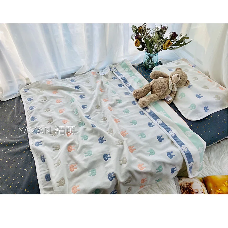 

Yazan 110*105cm Cute animals 3 layers high quality cotton yarn soft breathable class A cloth baby blanket crib bath towel